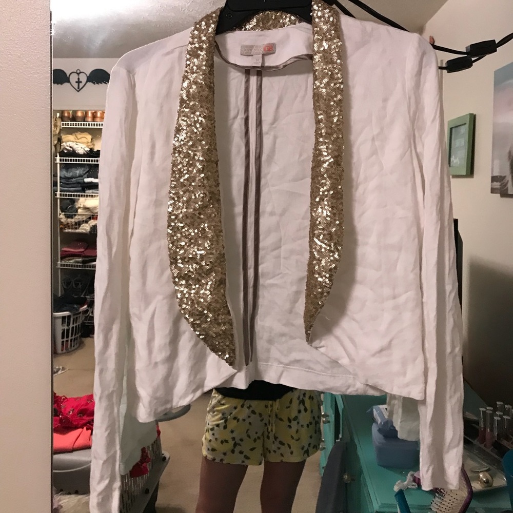 White and gold sequin blazer